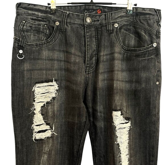 Guess Jeans Rolland Low Bootcut 38 Black Distressed Button Fly 90s Y2K Hip Hop - Picture 3 of 16